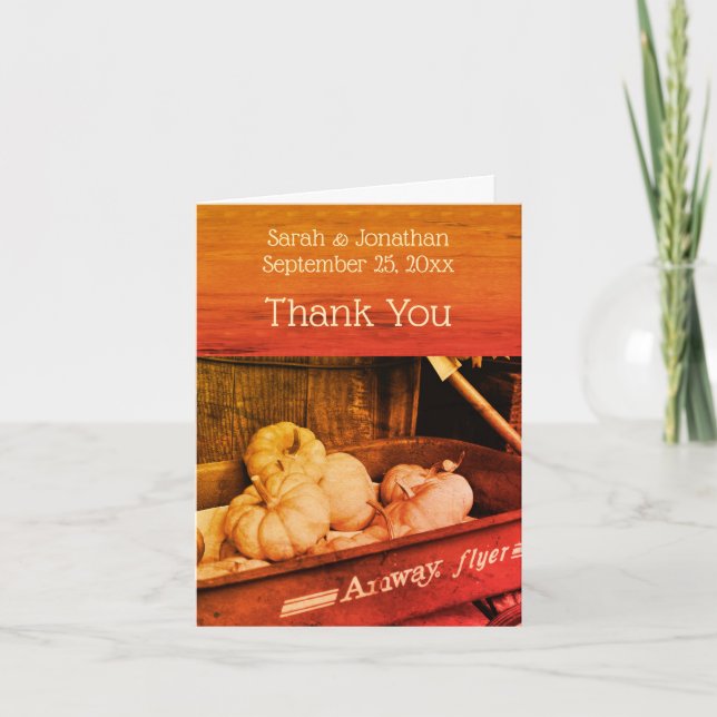 Cartão De Agradecimento Carroça de Abóboras Vintage Outono Personalizado C (Frente)