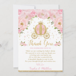 Cartão De Agradecimento Carruagem de abóbora-Chá de fraldas da Princesa Fl