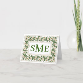 Cartão De Agradecimento Carta de Monograma Floral Branca