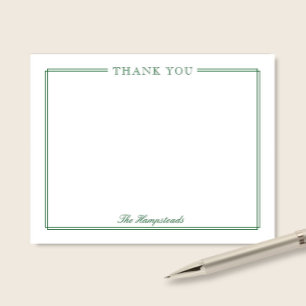Cartão De Agradecimento Carta Verde Elegante de Script Familiar ou Casais