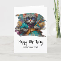 *~*Cartão de Aniversário do DRUMMER Cat AP91 Legal