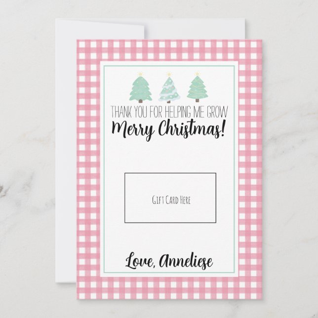 Cartão De Agradecimento Cartão-presente de Natal para Professores de Árvor (Frente)
