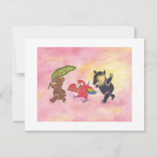 Cartão De Agradecimento Cartaz de pelúcia Macaw Tapir Amigos Art Flat Note