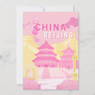 Cartão De Agradecimento Cartaz de Viagem de Pequim China Arte Rosa e Ama