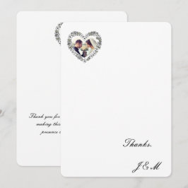 Cartão De Agradecimento Carte de remerciement mariage noir et blanc coeur 