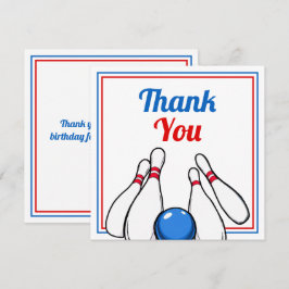 Cartão De Agradecimento Cartoon Azul e Vermelho de Boliche Crianças de 6 a