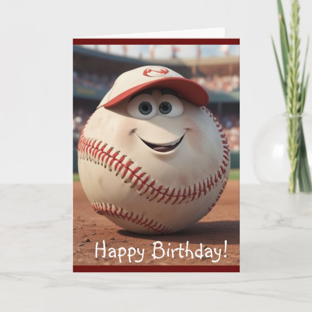 Cartão De Agradecimento Cartoon Baseball Birthday Card (Frente)