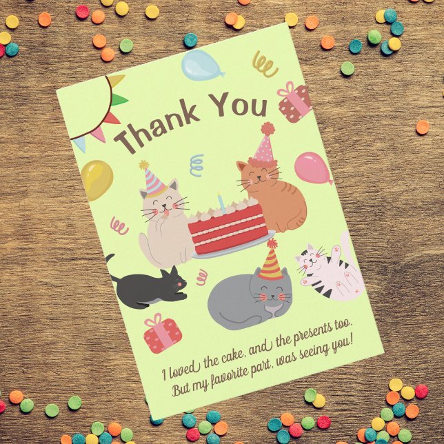 Cartão De Agradecimento Cartoon Cats Birthday Party Thank You Card (Criador carregado)