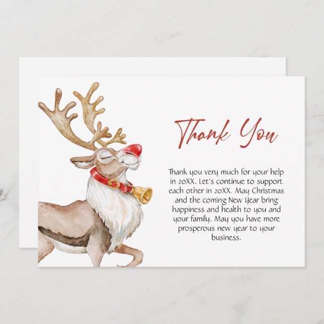 Cartão De Agradecimento Cartoon de Natal giro Reindeer Saudação Feriado (Frente/Verso)