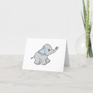 Cartão De Agradecimento Cartoon Elefante de Padrão Desenhado à Mão Azul