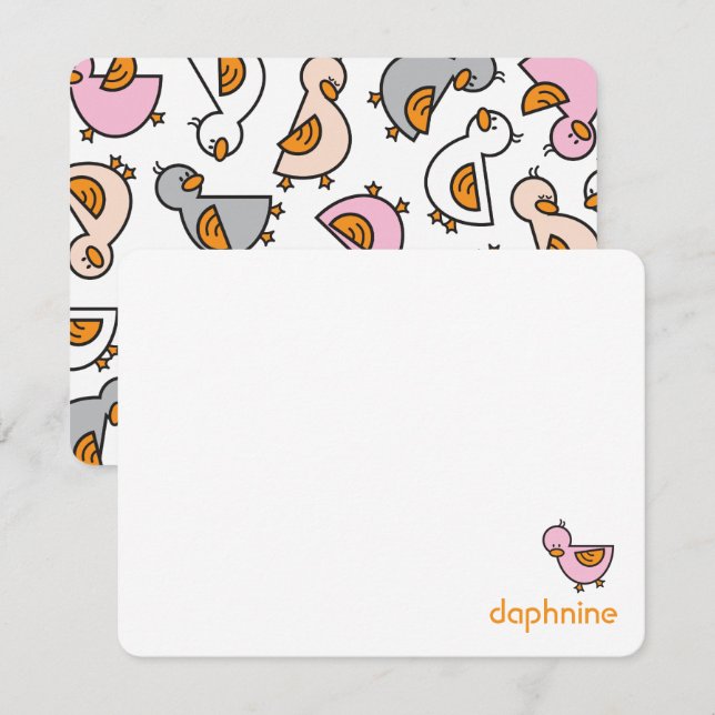 Cartão De Agradecimento Cartoon Playon Pink Ducklings Baby Girl (Frente/Verso)