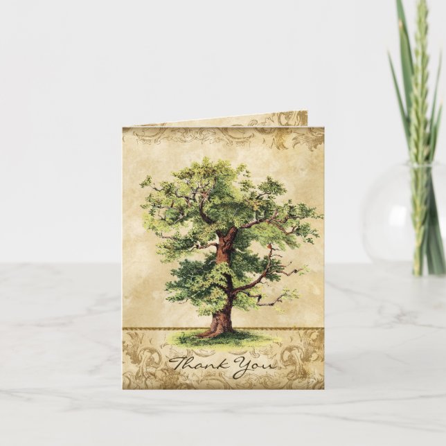 Cartão De Agradecimento Carvalho Antigo Árvore da Vida Suásticas de Gravaç (Frente)
