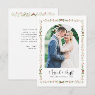 Cartão De Agradecimento Casados e Brilhantes Floral Primeiro Natal