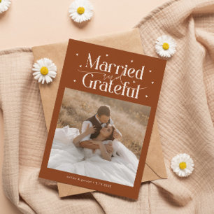 Cartão De Agradecimento Casados e Gratos Foto de Casamento Terracota