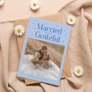 Cartão De Agradecimento Casados e Gratos Fotografia de Casamento Azul Gelo