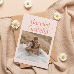 Cartão De Agradecimento Casados & Gratos Foto de Casamento Pêssego