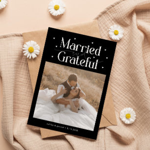 Cartão De Agradecimento Casados & Gratos Foto de Casamento Preta