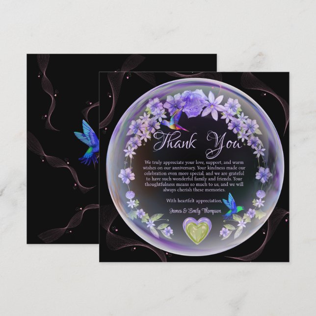 Cartão De Agradecimento Casal de Aniversário do Casamento Floral Purple El (Frente/Verso)