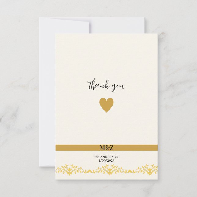 Cartão De Agradecimento Casal Monograma data decorativa do casamento (Frente)