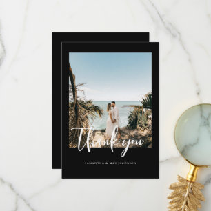 Cartão De Agradecimento Casal Simples de Casamento Preto