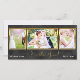 Cartão De Agradecimento Casamento 3 Foto Imagem Preto Dourado Obrigado
