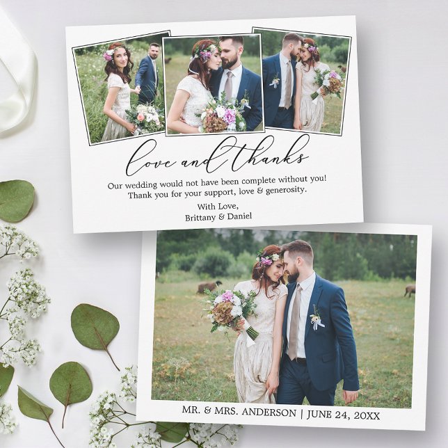 Cartão De Agradecimento Casamento 4 Foto Moderna Mínima Caligrafia (Customize to change your personalized text size or text style.)