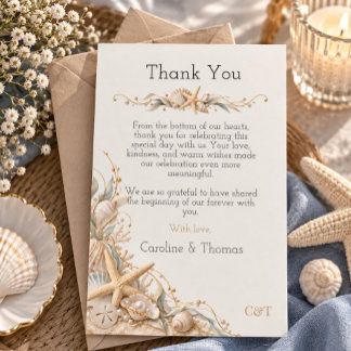 Cartão De Agradecimento Casamento à Beira-Mar Concha Estrela do Mar Costei