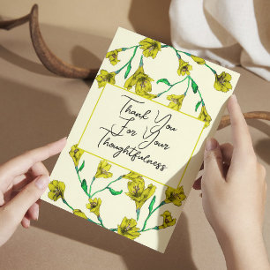 Cartão De Agradecimento Casamento Amarelo de Aquarela Floral