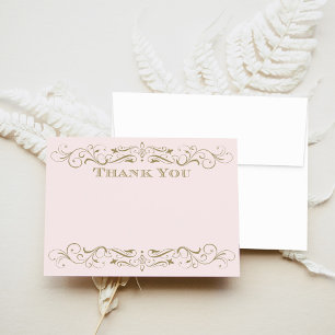 Cartão De Agradecimento Casamento Antigo Rosa Dourado Vintage