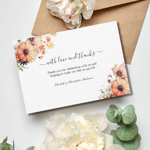 Cartão De Agradecimento Casamento Aquarela Amarela de Wildflower Pêssego