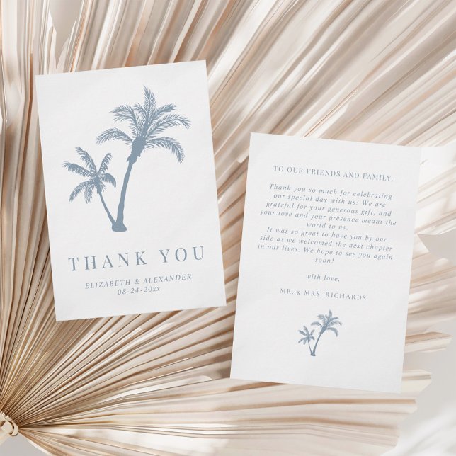 Cartão De Agradecimento Casamento Azul com Derrame de Praia Tropical Palm  (Criador carregado)