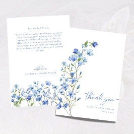 Cartão De Agradecimento Casamento Azul com Dusty Floral de Watercolor