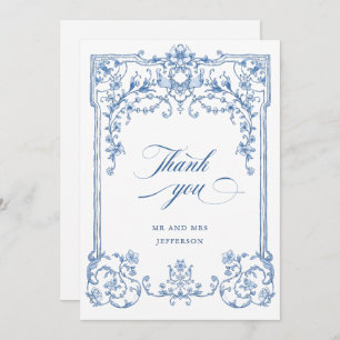 Cartão De Agradecimento Casamento Azul com Grace Floral Dusty, Ornamentado