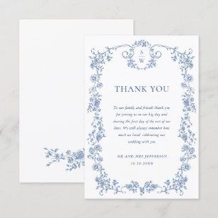 Cartão De Agradecimento Casamento Azul com Grace Floral Dusty, Ornamentado