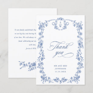 Cartão De Agradecimento Casamento Azul com Grace Floral Dusty, Ornamentado