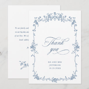 Cartão De Agradecimento Casamento Azul com Grace Floral Dusty, Ornamentado