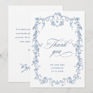 Cartão De Agradecimento Casamento Azul com Grace Floral Dusty, Ornamentado