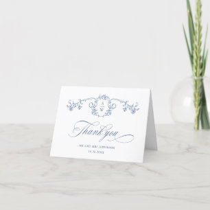 Cartão De Agradecimento Casamento Azul com Grace Floral Dusty, Ornamentado