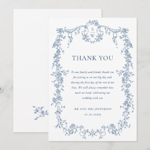 Cartão De Agradecimento Casamento Azul com Grace Floral Dusty, Ornamentado