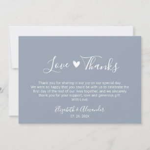 Cartão De Agradecimento Casamento Azul de Script de Amor e Obrigados