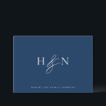 Cartão De Agradecimento Casamento Azul do Marinho Monograma Elegante<br><div class="desc">Cartões de agradecimentos de monograma de casamento elegante. Este cartão de monograma azul de marinho apresenta um belo e elegante guião e tipografia clássica. Personalize adicionando seu próprio monograma e outros detalhes. Este cartões de agradecimentos de casamento de monograma minimalista também será perfeito como uma papelaria de casal.</div>