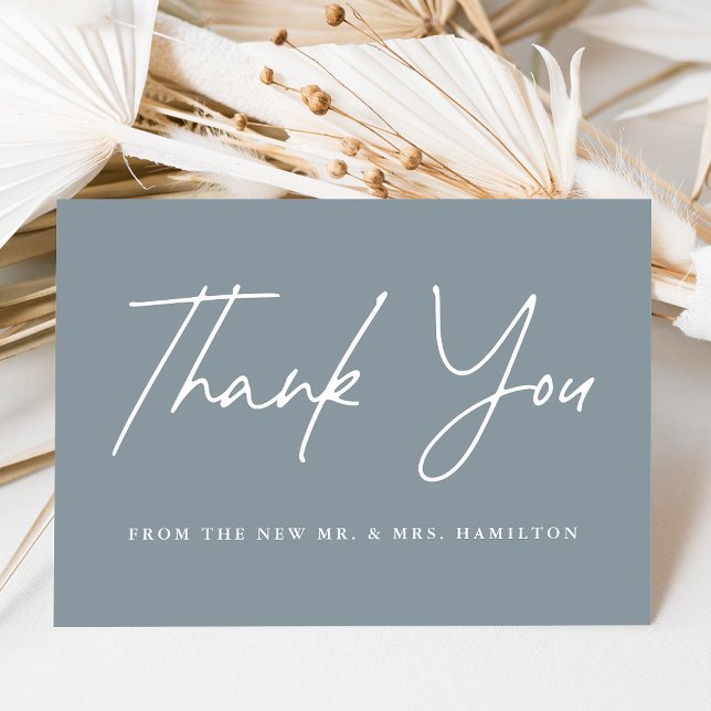 Cartão De Agradecimento Casamento Azul Dusty Script Casual (Criador carregado)