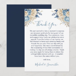 Cartão De Agradecimento Casamento Azul Elegante e Rosa Marfim