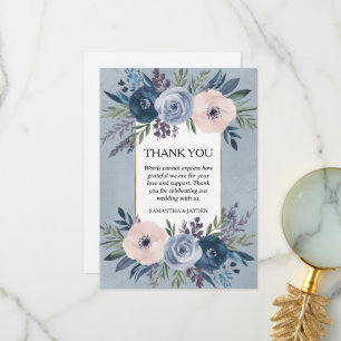Cartão De Agradecimento casamento azul empoeirado floral