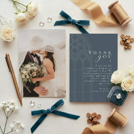 Cartão De Agradecimento Casamento Azul Esverdeado Clássico Elegante Gótico