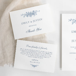 Cartão De Agradecimento Casamento Azul Floral Elegante Vintage