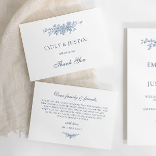 Cartão De Agradecimento Casamento Azul Floral Elegante Vintage