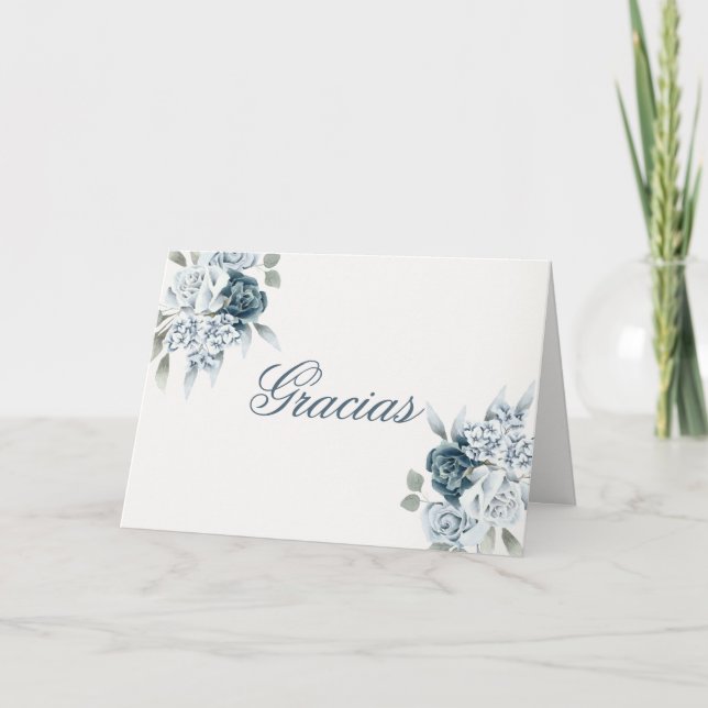 Cartão De Agradecimento Casamento Azul Floral Espanhol (Frente)