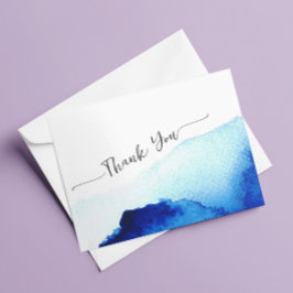 Cartão De Agradecimento Casamento Azul Índigo Aquarela com Letra Moderna
