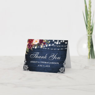 Cartão De Agradecimento Casamento Azul Madeira Luzes Florais Renda Agradec
